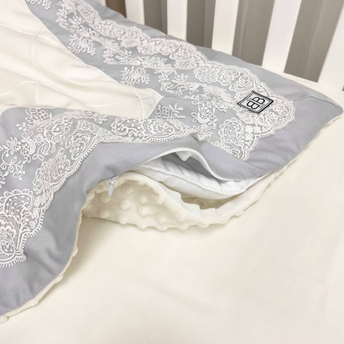 Paturica bebe din satin si tesatura minky Classic Gri (5)